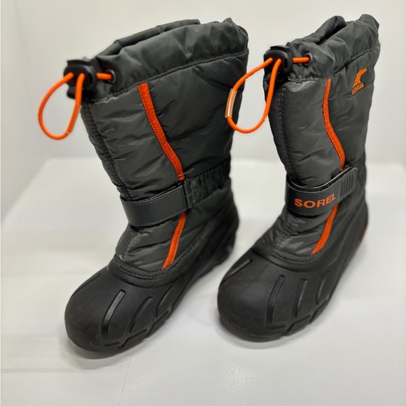 Sorel Kids Youth Size 3 Winter Snow Boots Gray Orange Waterproof Insulated - Picture 2 of 13